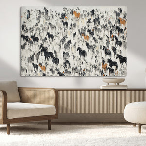 Wild Horse Stampede Wall Art Canvas Print – Monochrome