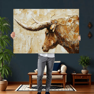 Rustic Longhorn Bull Wall Art Canvas Print – Vintage Western