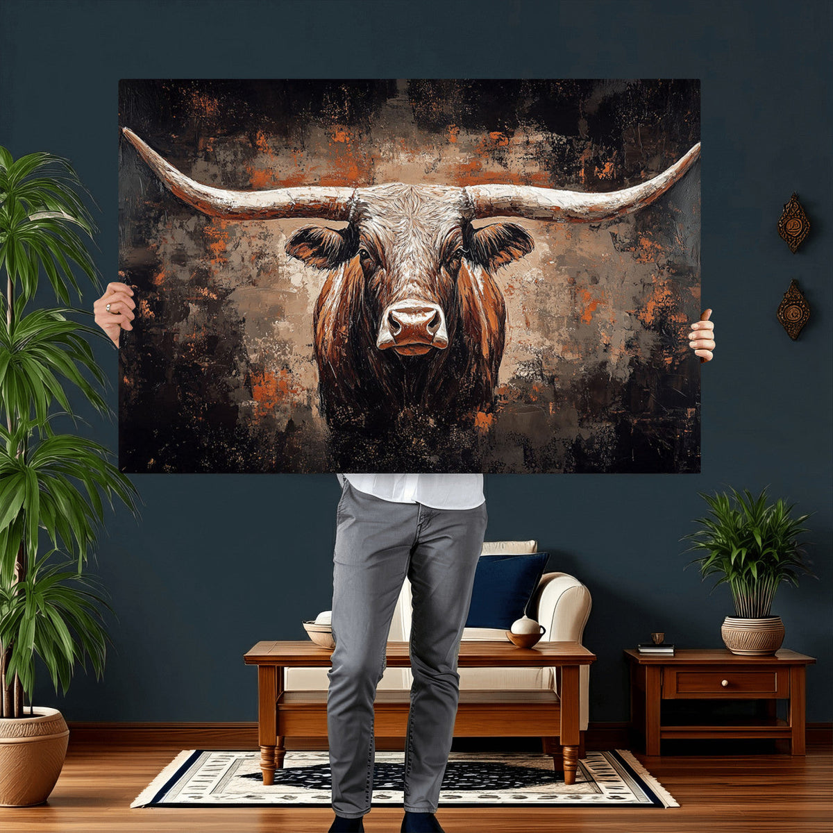 Abstract Longhorn Wall Art Canvas Print – Vintage Western