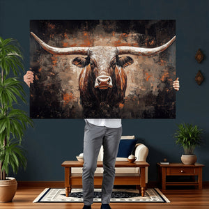 Abstract Longhorn Wall Art Canvas Print – Vintage Western