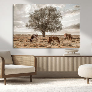 Texas Longhorn Cattle Wall Art, Rustic Western Ranch Canvas