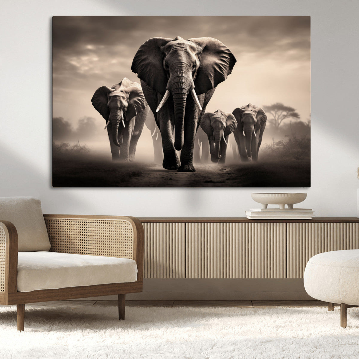 Elephant Family Wall Art Canvas Print, Framed Elephant Wall