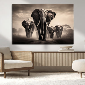 Elephant Family Wall Art Canvas Print, Framed Elephant Wall