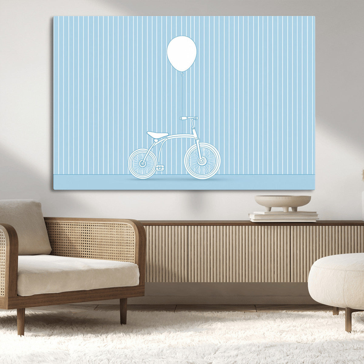 Minimalist Bicycle Balloon Canvas Wall Art – Playful Blue