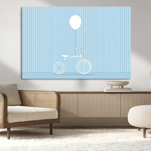 Minimalist Bicycle Balloon Canvas Wall Art – Playful Blue