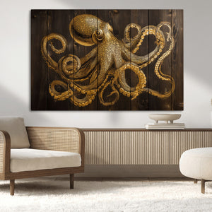 Octopus Wall Art Canvas Print – Wooden Art Sea Creature