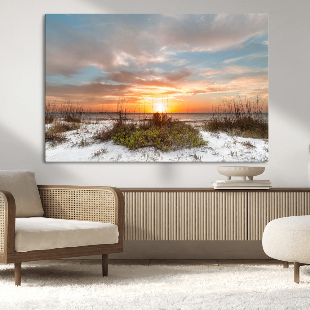 Sunset Beach Wall Art Print – Coastal Canvas Ocean Landscape