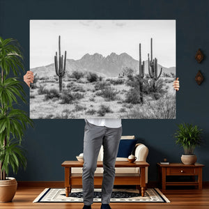 Black White Arizona Desert Canvas Wall Art Cactus Farmhouse