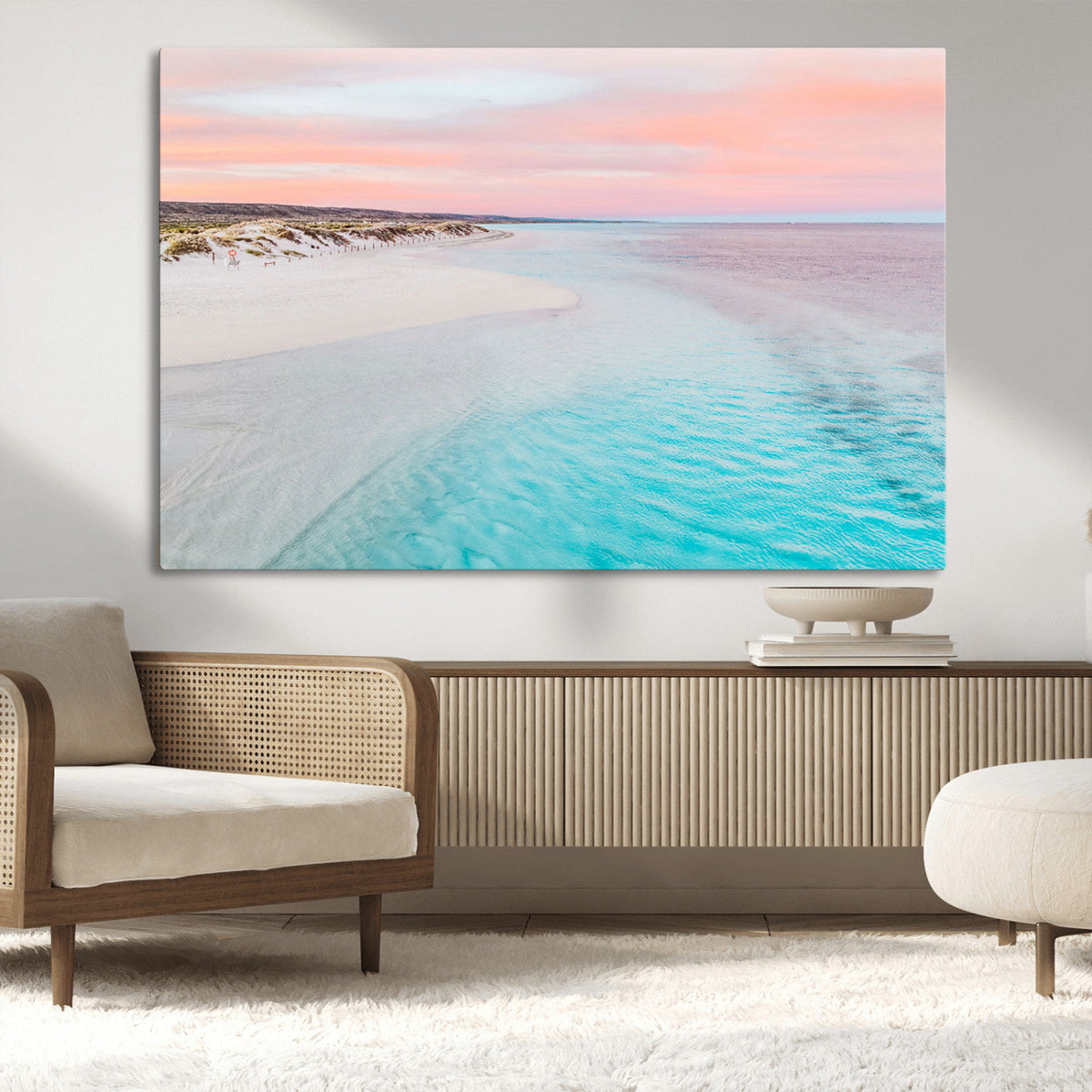 Serene Pastel Beach Wall Art Canvas Print, Tranquil Coastal