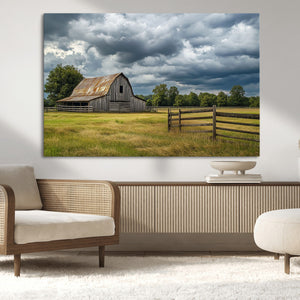 Rustic Stormy Barn Wall Art Canvas Print, Moody Country Farm
