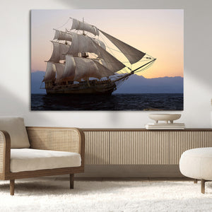 Majestic Sailing Ship Wall Art Canvas Print, Sunset Ocean