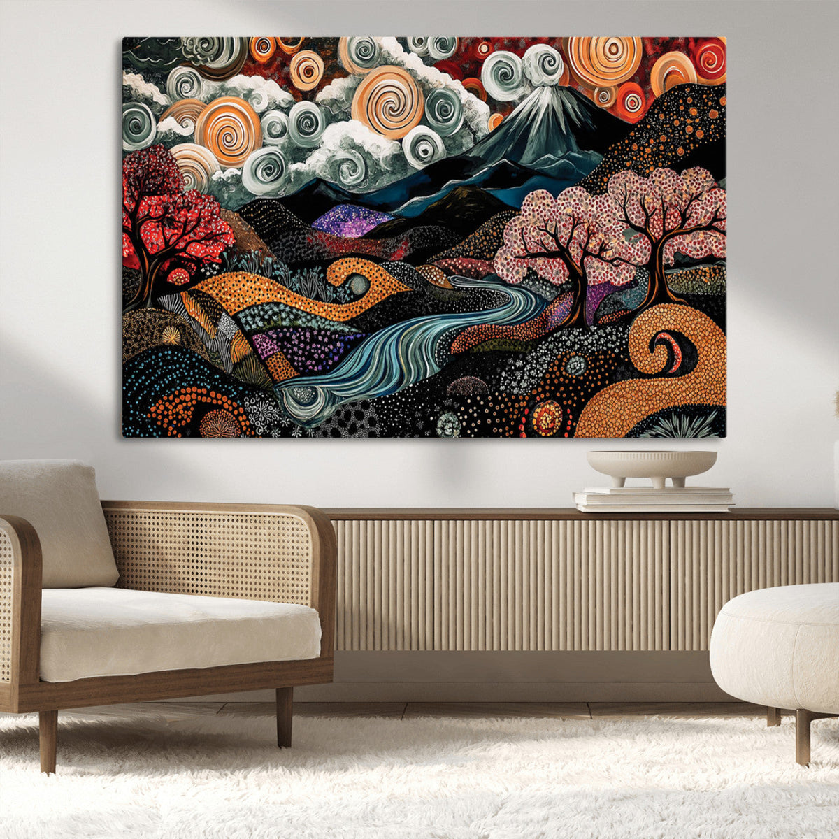 Whimsical Abstract Landscape Wall Art Canvas Print, Colorful