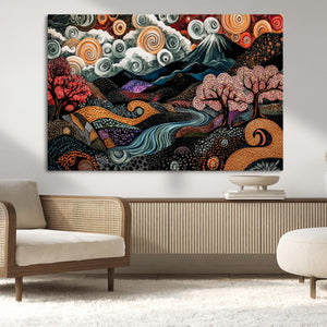 Whimsical Abstract Landscape Wall Art Canvas Print, Colorful