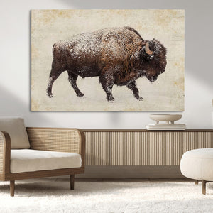 Snow-dusted bison silhouette textured vintage style rugged