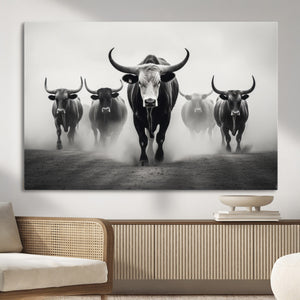 Texas Longhorn Wall Art Canvas Print, Framed Speckled Cow