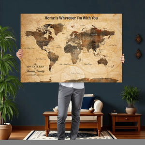 Vintage World Map Canvas Wall Art Print, Personalized