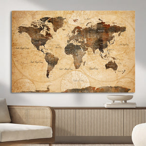Push Pin World Map Canvas Print – Travel Tracker Wall Art