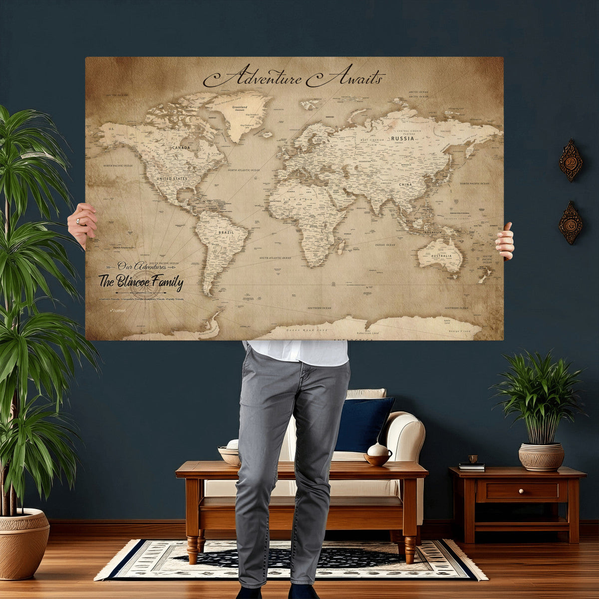 Personalized World Map Wall Art – Customizable Push Pin Map