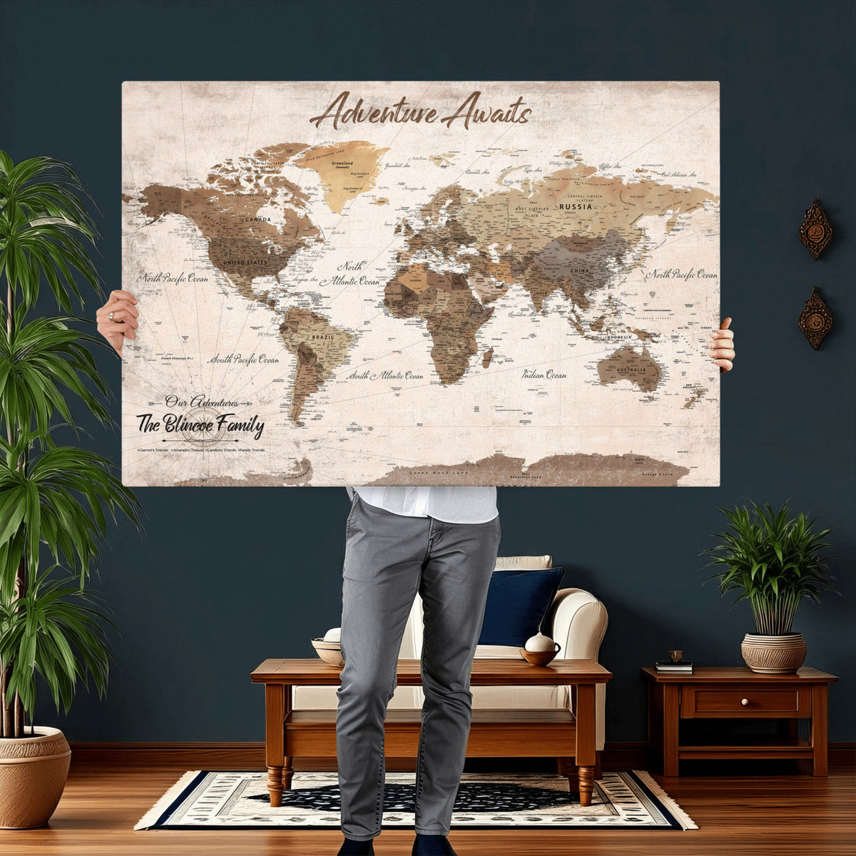 Custom Push Pin World Map Wall Art Canvas Print –