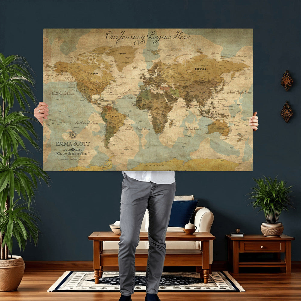 Personalized Custom World Map Wall Art Print – Add Your