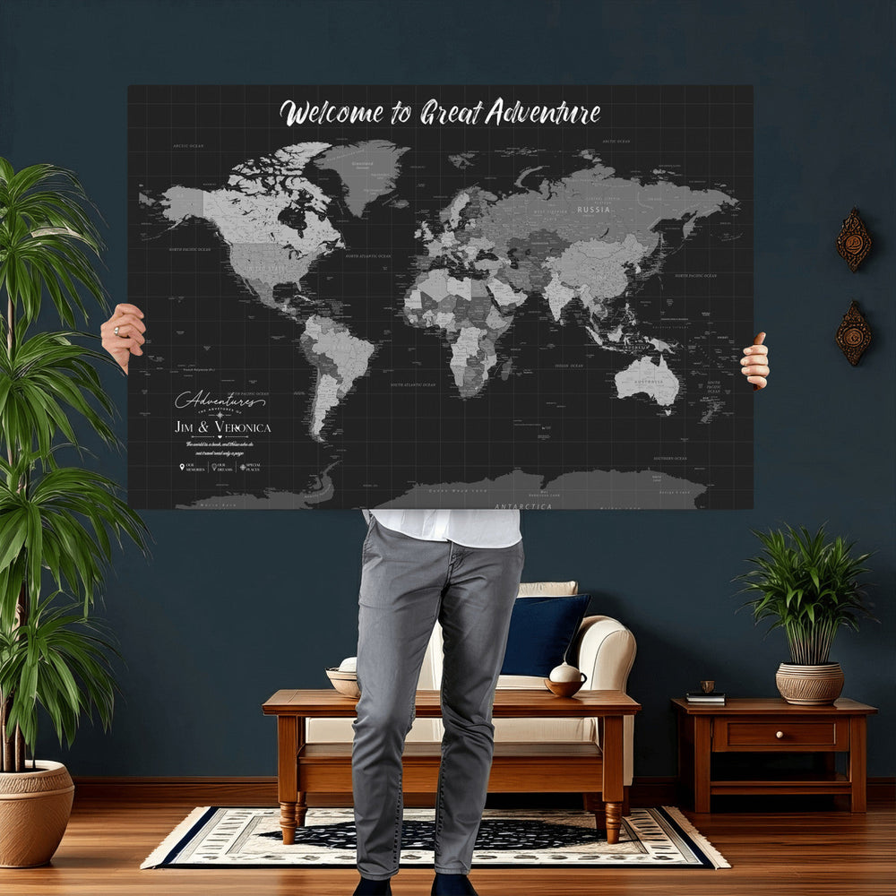 Custom World Map Canvas with Pins – Custom Framed Push Pin Maps - NEWMAP-21