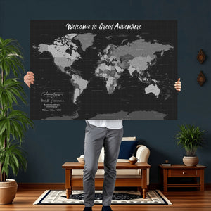 Custom World Map Canvas with Pins – Custom Framed Push Pin Maps - NEWMAP-21