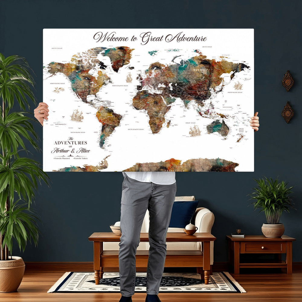 Customizable Framed World Map Canvas Print – Personalized