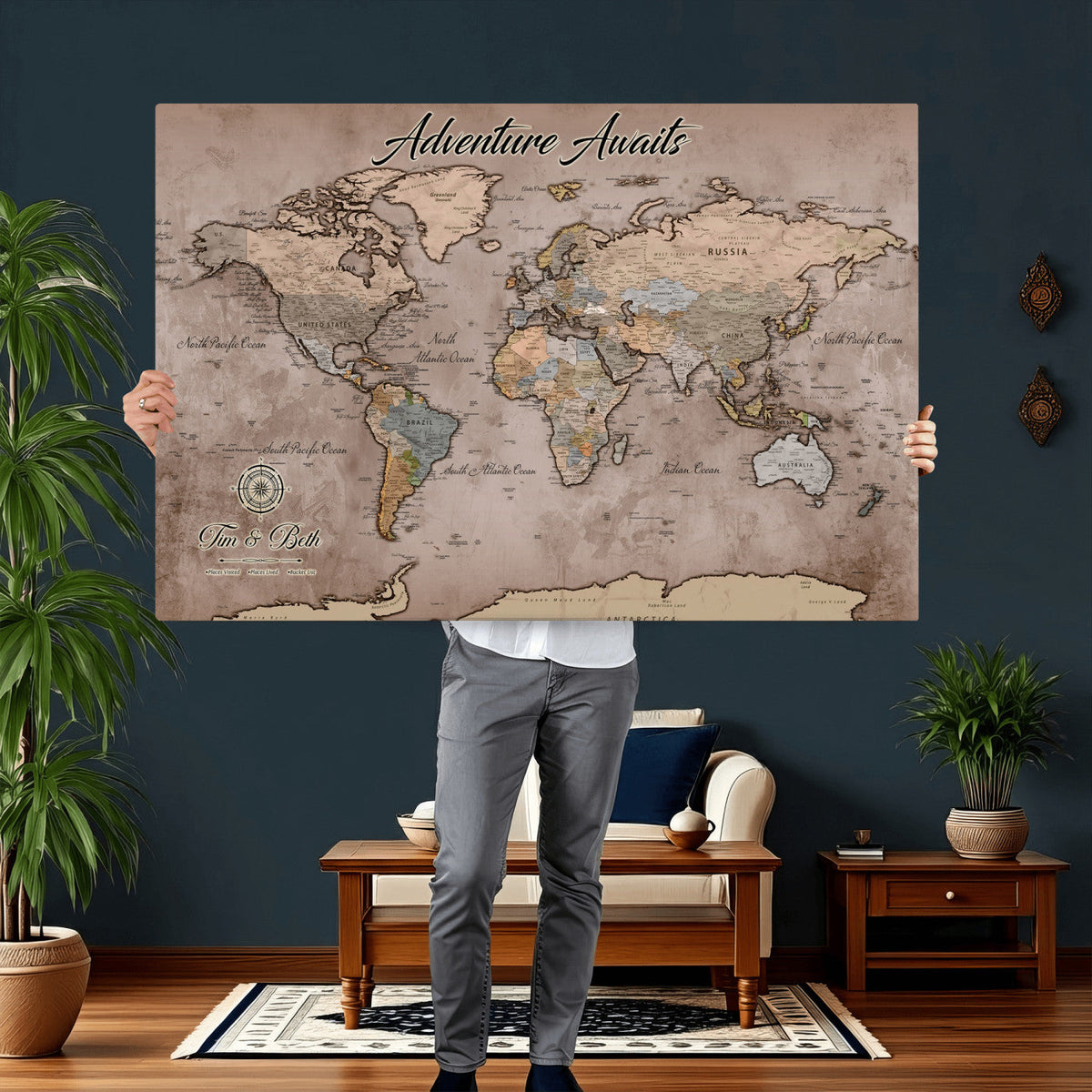 Custom Push Pin World Map Wall Art Canvas Print –