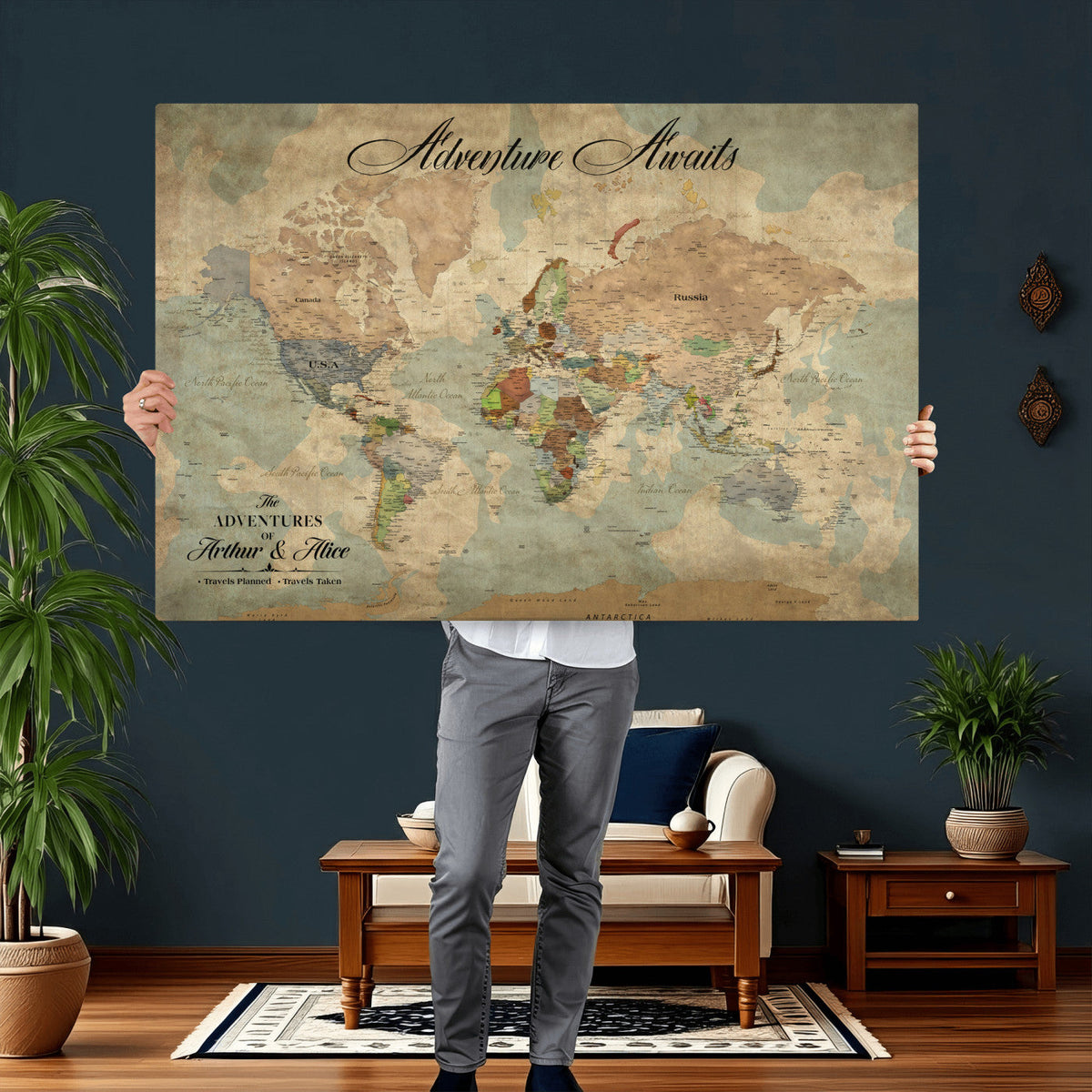 Customize Push Pin World Map Wall Canvas Print –