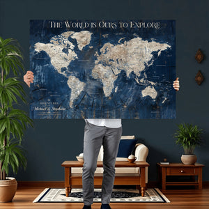 Custom Push Pin Travel Map Wall Art Canvas Print –
