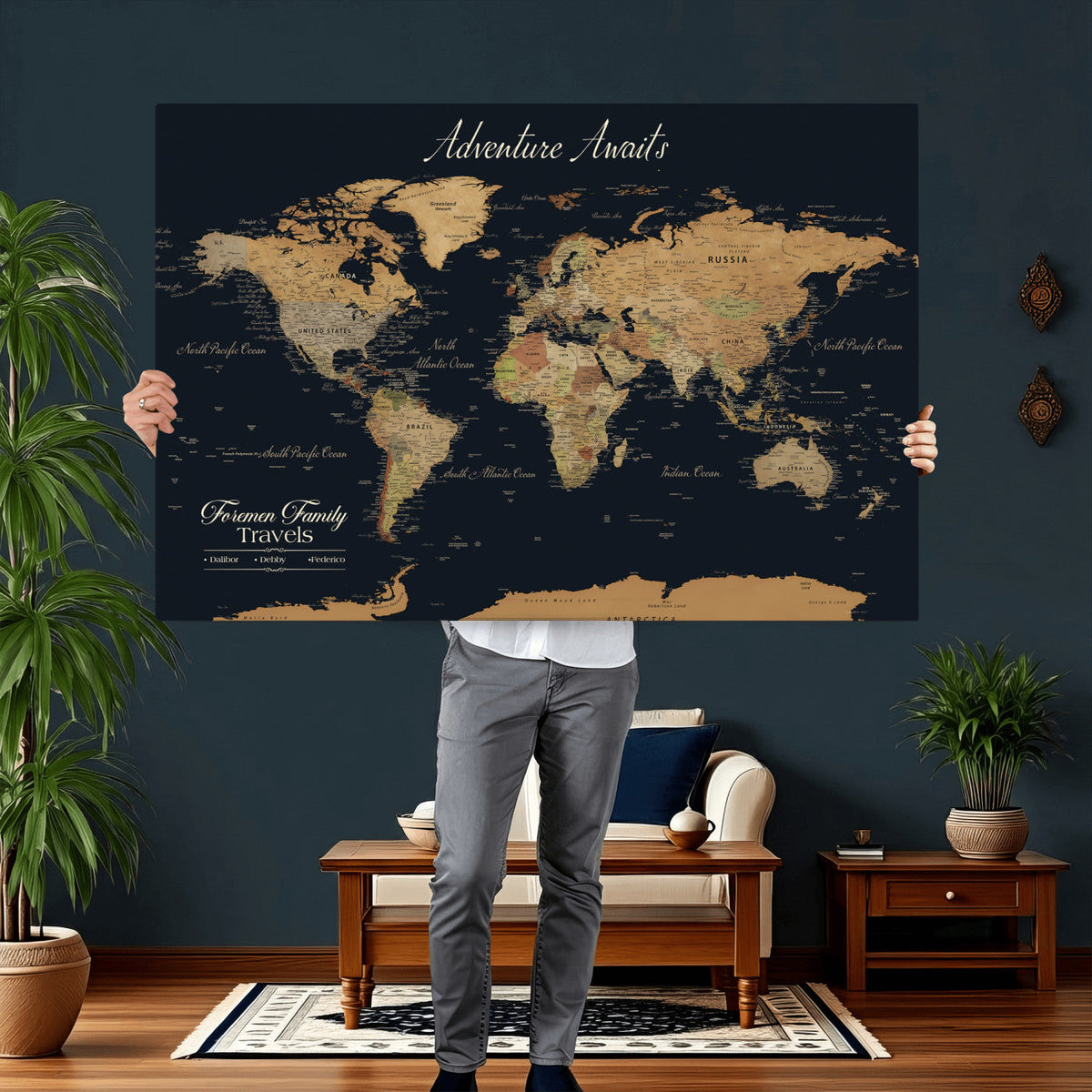 Personalized Family Travel Map Canvas – Custom Framed Push