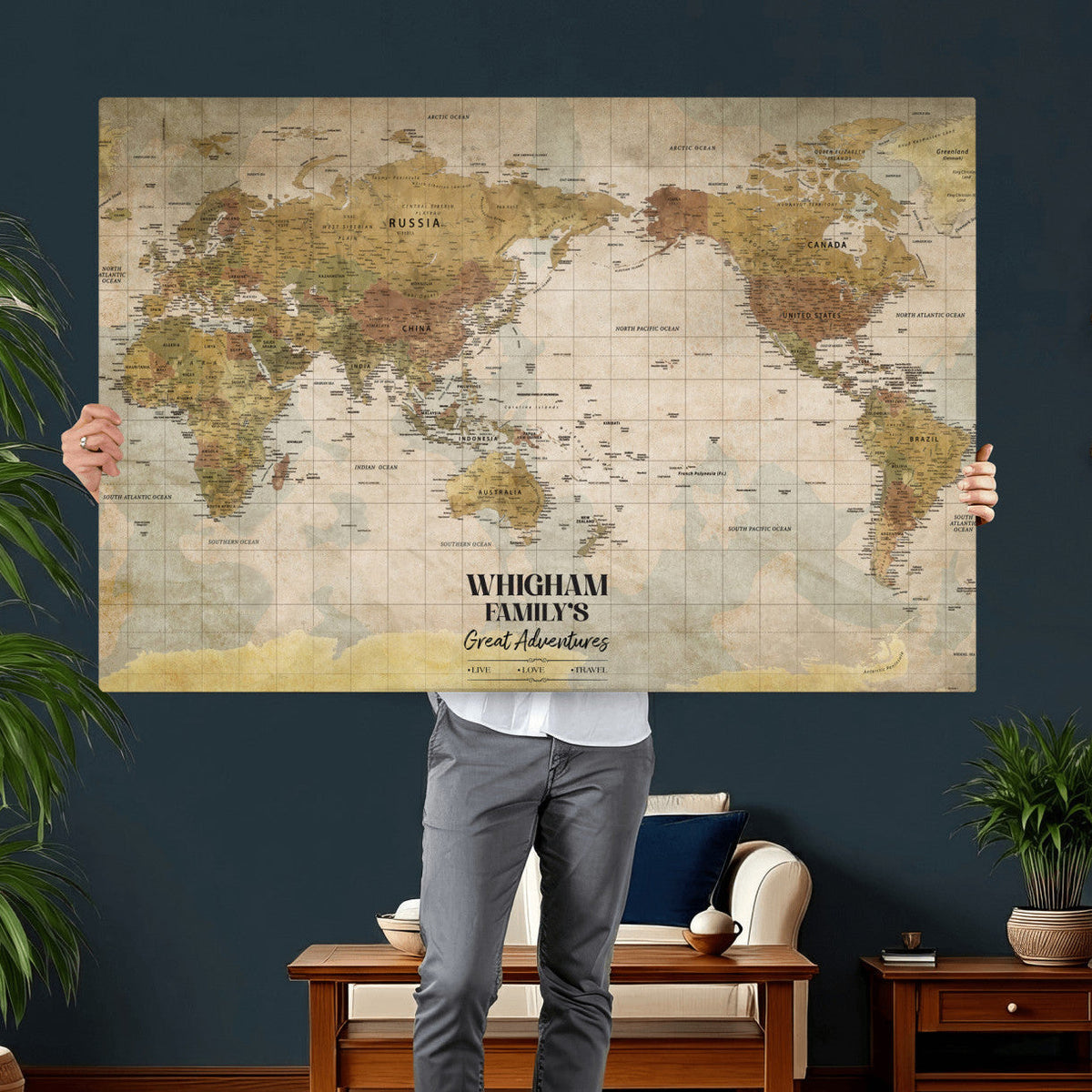 Personalized Push Pin World Map Canvas Print – Custom