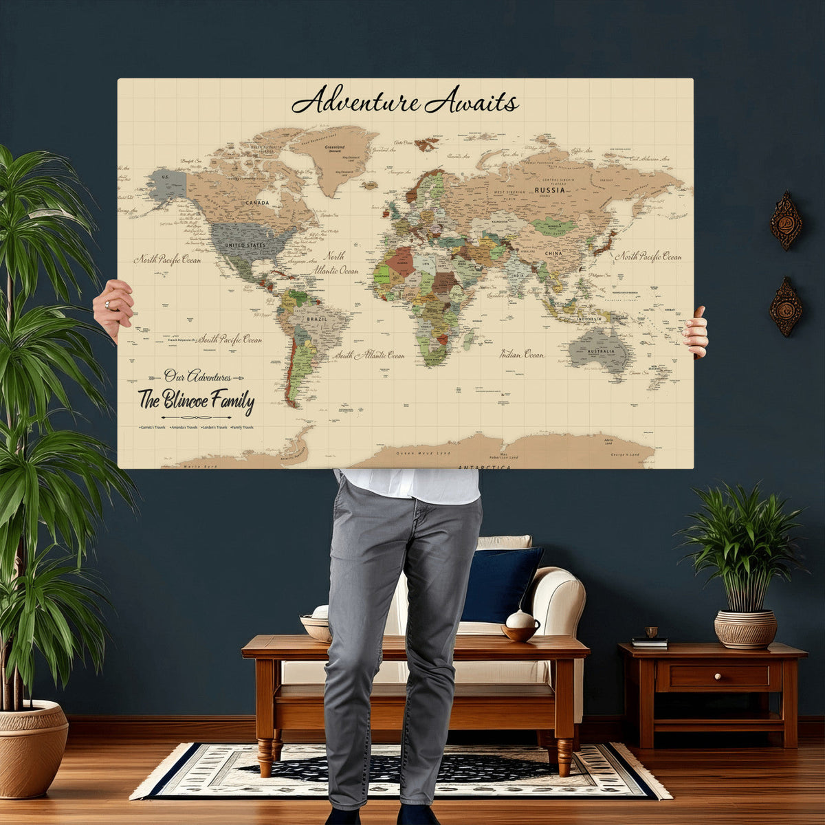 Custom Push Pin World Map Wall Art Canvas Print – Custom