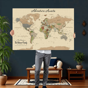 Custom Push Pin World Map Wall Art Canvas Print – Custom