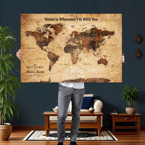 Custom Vintage World Map Canvas Wall Art – Custom Framed