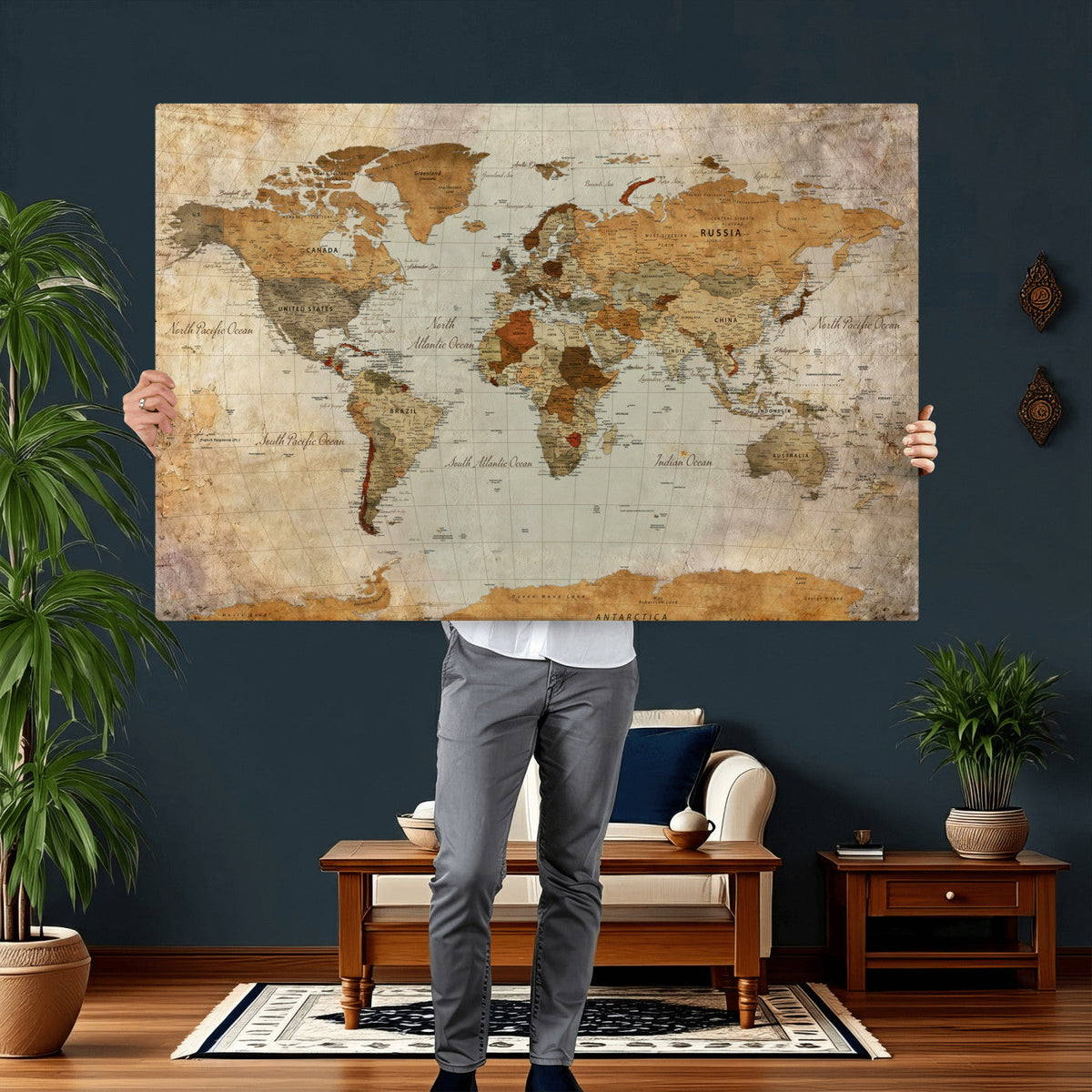 World Map Canvas Print – Detailed Map of the World Wall Art