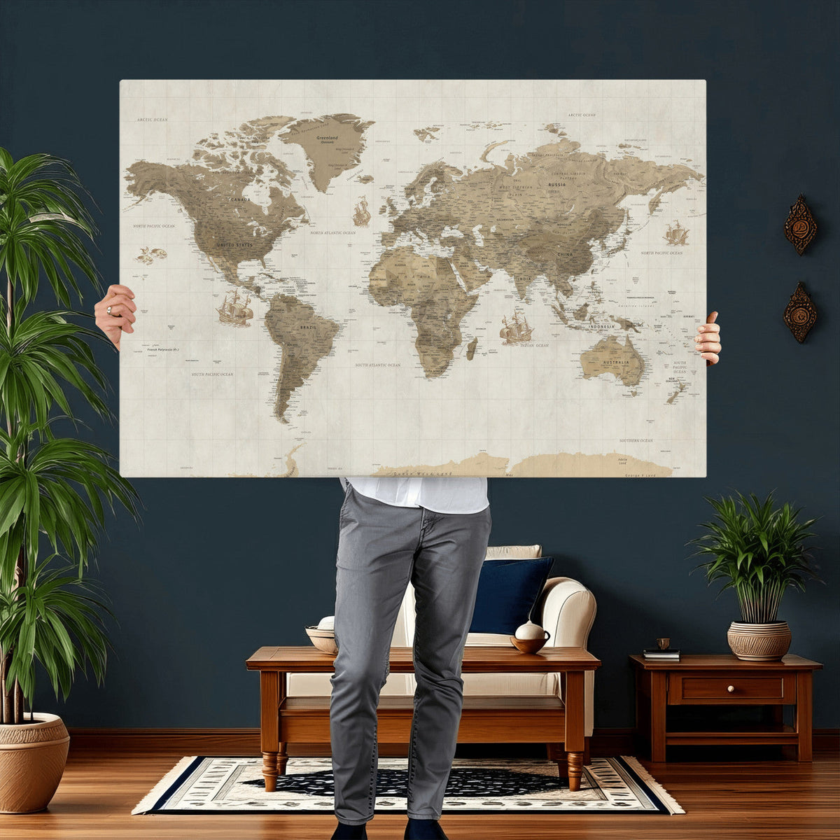 Detailed World Map Wall Art Canvas Print
