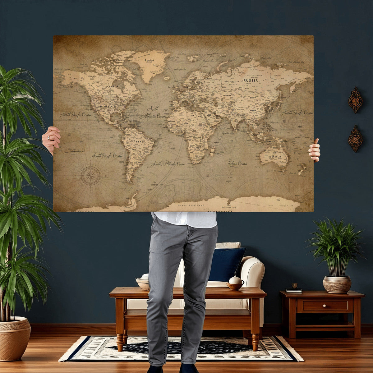 World Map Canvas Print – Framed Travel Map Wall Art for