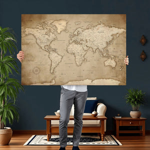 Colorful Watercolor World Map Canvas Wall Art – Framed