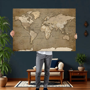 World Map Wall Art Canvas Print, Framed Map Art Picture