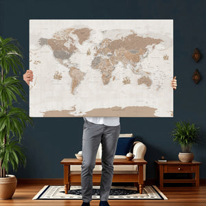 Framed Large World Map Canvas Print for Office Decor