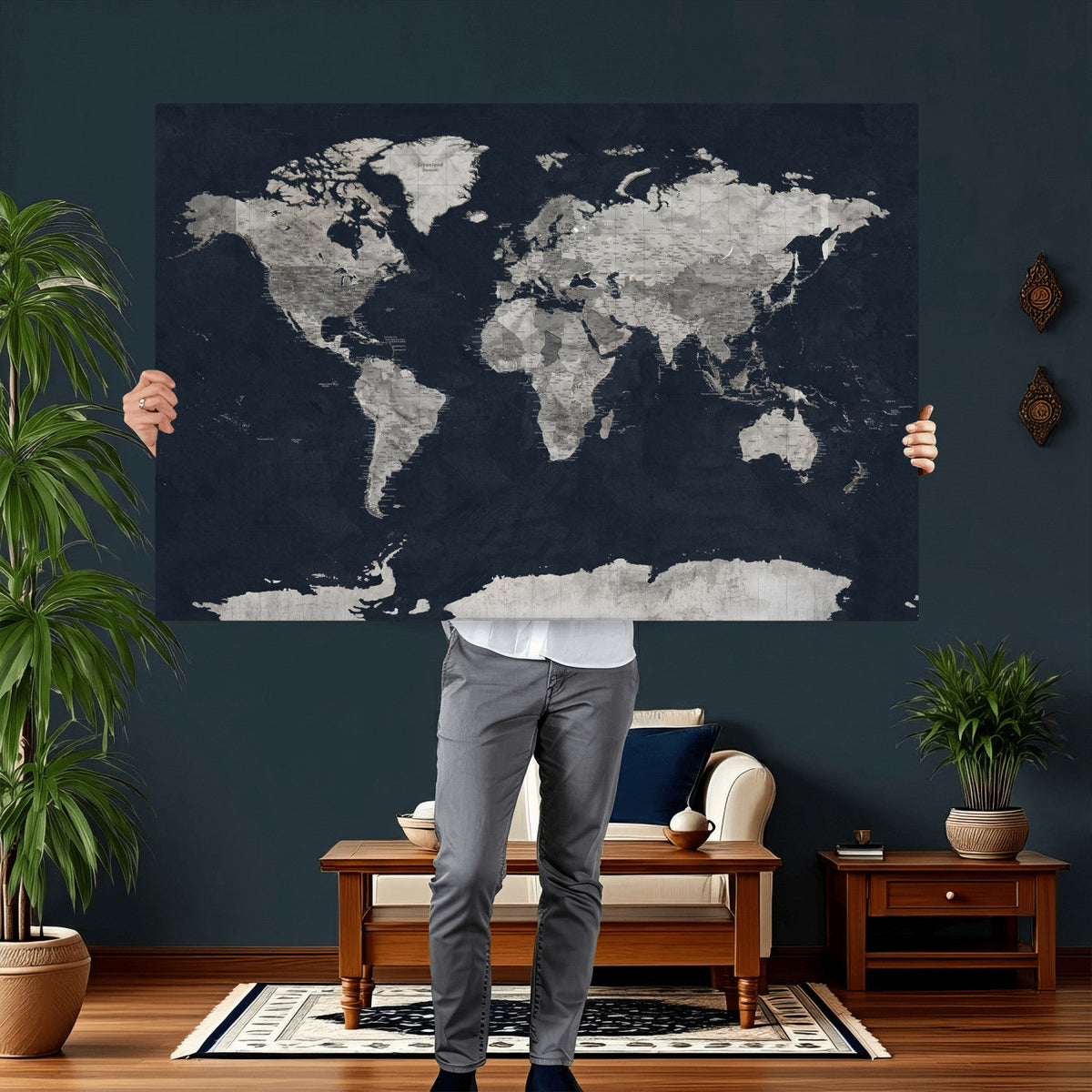 Colorful Watercolor World Map Canvas Print – Vibrant Framed