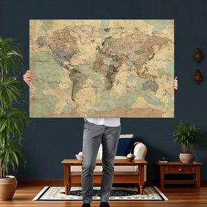 Vintage World Map Wall Art | Ready to Hang and Framed