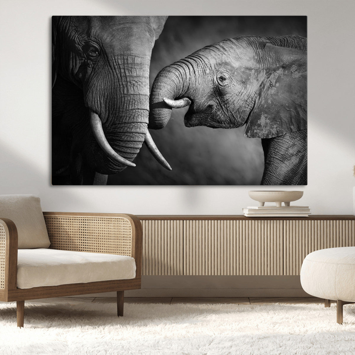Elephant Family Wall Art Canvas, Framed Elephant Family