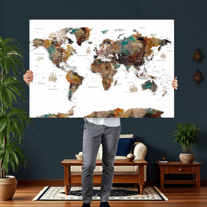 Watercolor World Map Canvas Print – Detailed Map of the