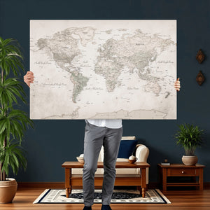 Antique Style World Map Canvas Print - Vintage Detailed