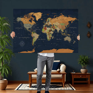 Modern World Map Canvas Print – Framed Detailed Map of the