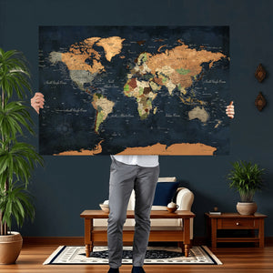 Vintage World Map Canvas Wall Art – Detailed Map with