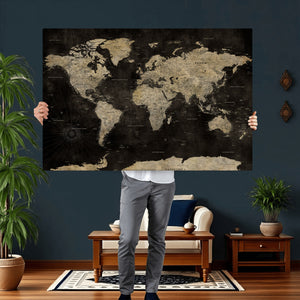 Push Pin World Map Canvas Wall Art Print, Interactive Travel