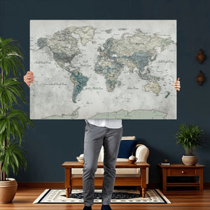 Neutral Vintage World Map Canvas Wall Art Print, Classic Map
